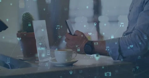 Doctor uses smartphone to navigate global digital networking in animated video. Stock Footage 327122246