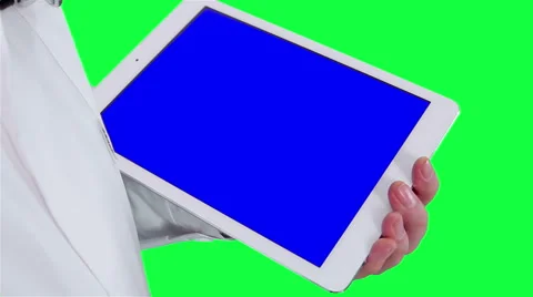 Doctor uses a tablet computer closeup. Chroma key background Stock Footage 51166047