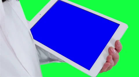 Doctor uses a tablet computer closeup. Chroma key background Stock Footage 51166061