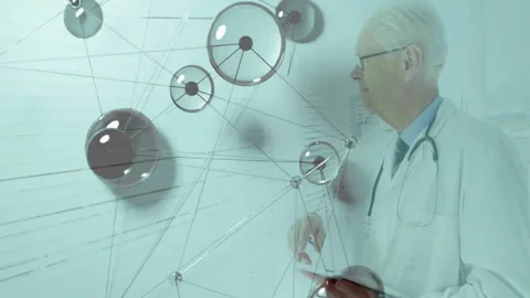Doctor using animation for digital network connections and data visualization Stock Footage 305010795
