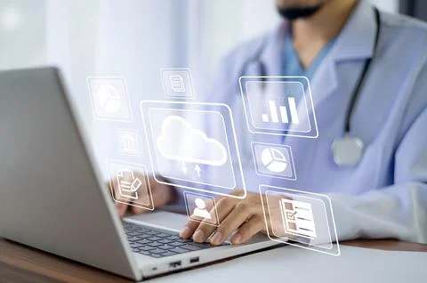 Doctor using computer backup data on Cloud Computer technology and storage .. Stock Photos
