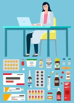 Doctor Using Computer to Give Consultation Vector Stock Illustration