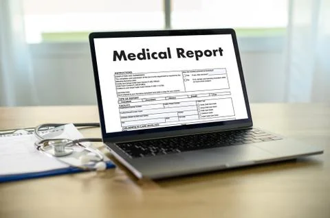 Doctor using computer medical record  medical report or medical certificate d 写真素材