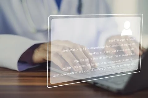 Doctor using computer record data for patient on computer Stock Photos