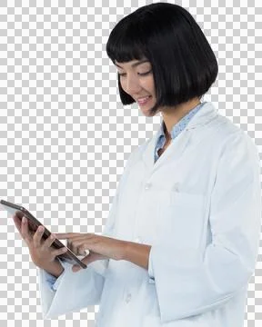 Doctor using digital tablet against white background イラスト素材