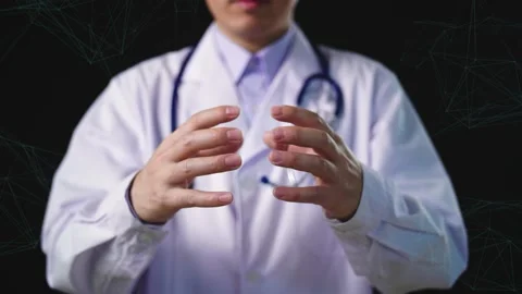 Doctor Using Digital X-Ray Human Lung Holographic Scan Projection 3D Rendering Stock Footage 155238389