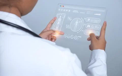 Doctor is using finger of touching screen for medical diagnostic analysis o.. 스톡 사진