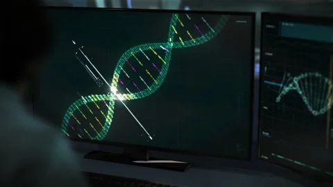 Doctor Using Innovative Examination Software Interface To Scan DNA Structure Stock Footage 248553347