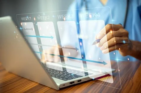 Doctor using laptop in office for weekly plan treatment patient and follow .. Stock Photos