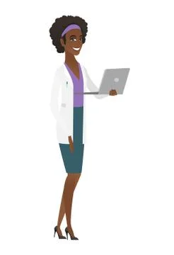Doctor using laptop vector illustration Illustrazione stock
