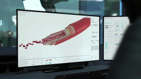 Doctor Using Medical Examination Program To Discover Nanobots In Blood Cells Stock Footage 279809051