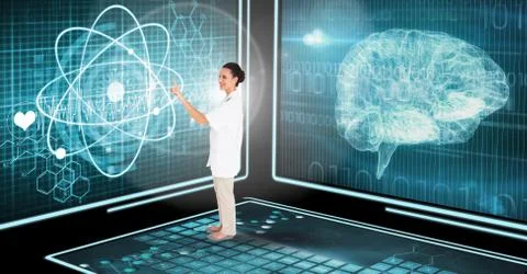 Doctor using medical interface in 3D room Foto stock