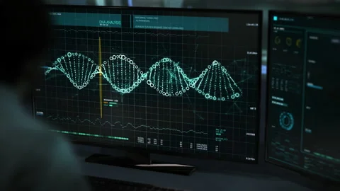 A doctor is using Medical research software The DNA Strand is being analyzed. Video stock 150906841