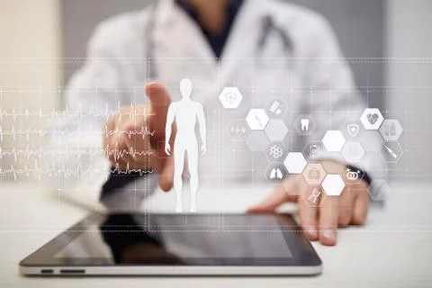 Doctor using modern computer with Medical record diagram on virtual screen Фото