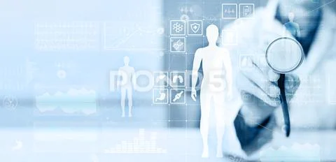 Doctor using modern computer with Medical record diagram on virtual screen Stock Photos
