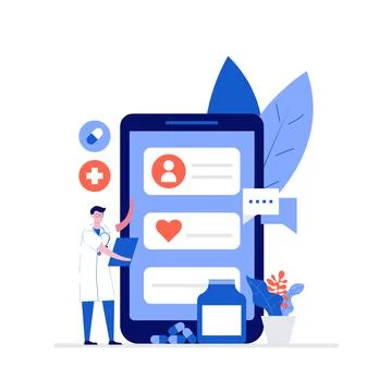 Doctor using online app to help the patients concept with characters. Modern  Stock Illustration