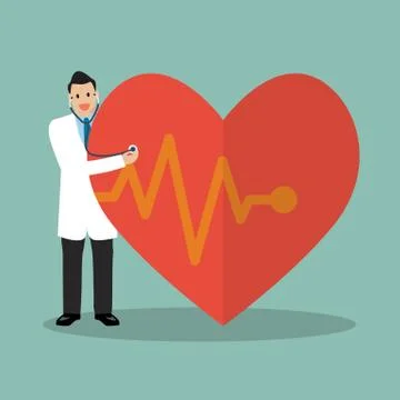 Doctor using stethoscope with big heart Stock Illustration