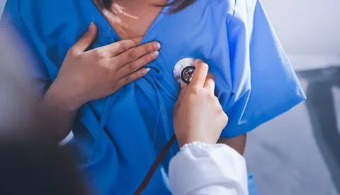 Doctor using a stethoscope checking patient with examining, presenting resu.. 写真素材