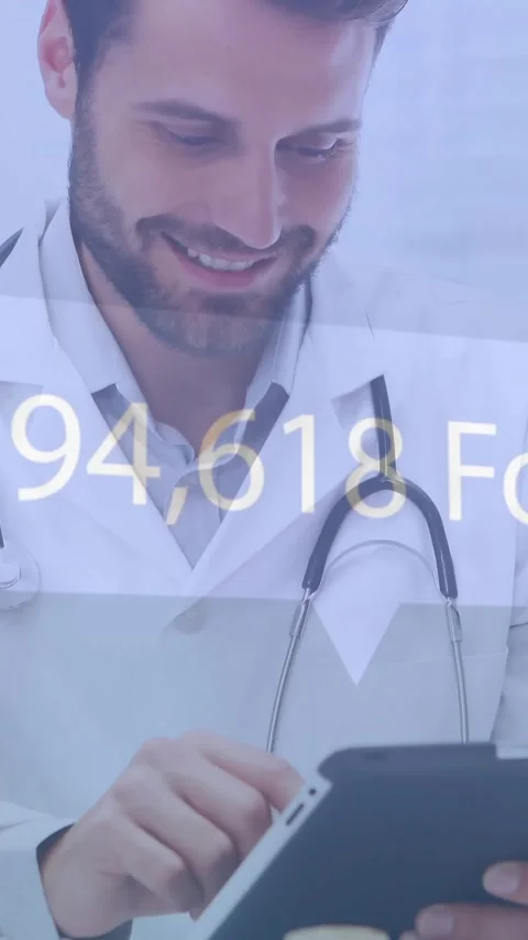 Doctor using tablet with 209,285 Followers animation over Stock Footage 343028550