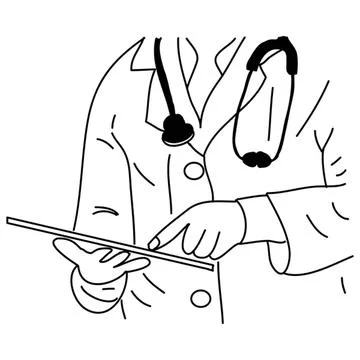 Doctor using tablet with stethoscope around neck Stock-Illustration