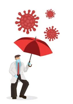 Doctor using umbrella to shield against coronavirus. Stock Illustration