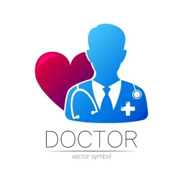 Doctor vector logotype in blue and violet color. Silhouette medical surgeon Stock Illustration