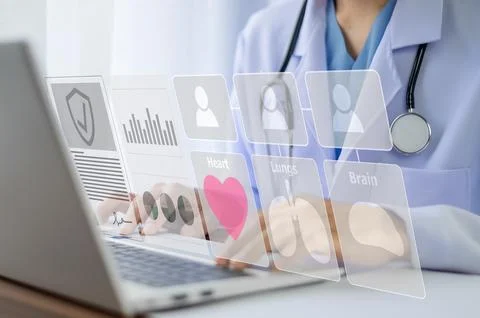 Doctor visual screen software data management, Doctor document management o.. Foto stock