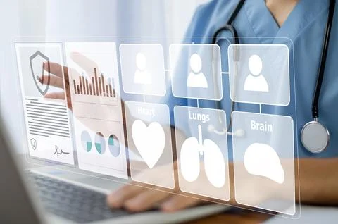 Doctor visual screen software data management, Doctor document management o.. Stock Photos