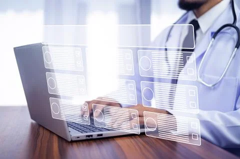 Doctor visual screen software data management, Doctor document management o.. Stock Photos