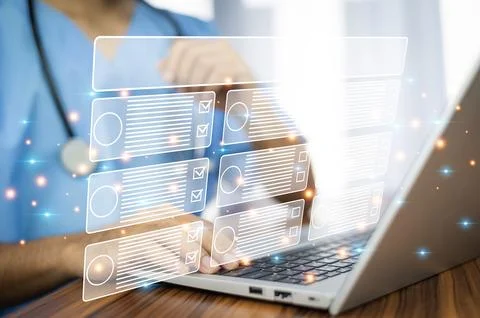 Doctor visual screen software data management, Doctor document management o.. Foto stock