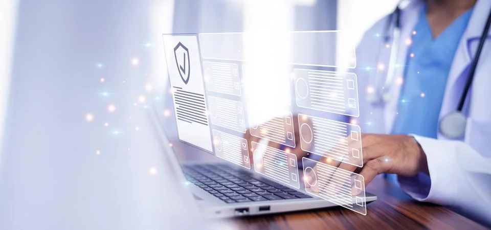 Doctor visual screen software data management, Doctor document management o.. Stock Photos