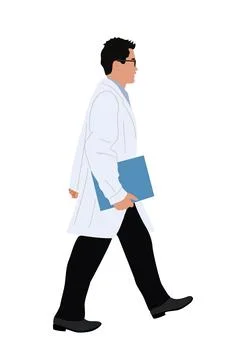 Doctor walking side view with document folder. Stock Illustration