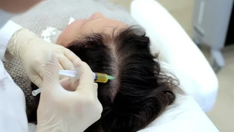 Doctor which is carrying out procedure plasmolifting for hair Stock Footage 87967313
