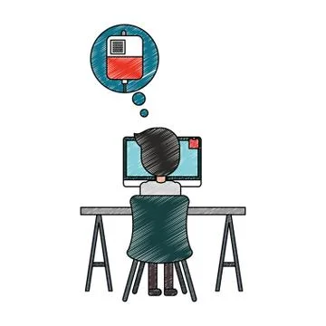 Doctor working computer thinking in blood bag Stock Illustration