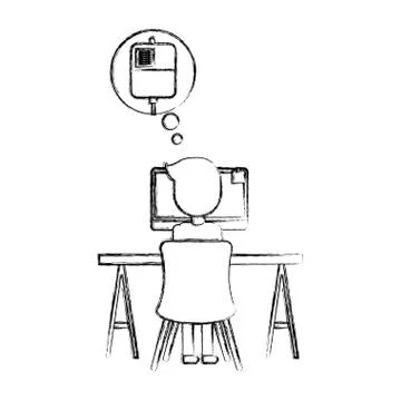 Doctor working computer thinking in blood bag Stock Illustration