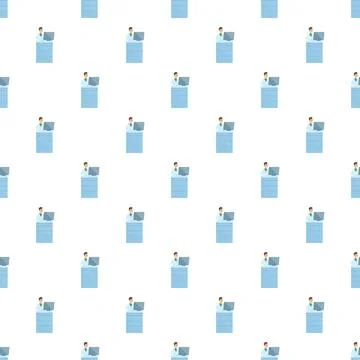 Doctor working on computer workstation seamless pattern イラスト素材