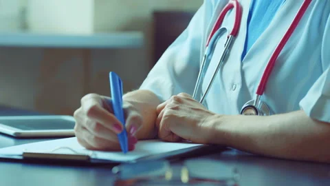 Doctor working on a digital tablet with copy space Stock Footage 94988485