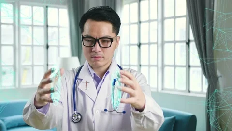 Doctor Working With Digital X-Ray Human Body Holographic Scan Projection 3D Video stock 155239022