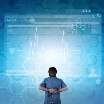 Doctor working with modern computer Stock Illustration
