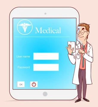 Doctor working with modern tablet computer Illustrazione stock