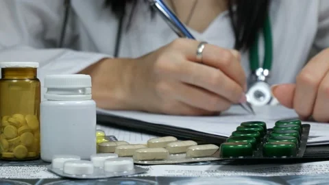 Doctor working at the table with different pills 動画素材 88292737