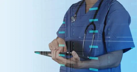 Doctor working with tablet computer with operating room Stock Illustration