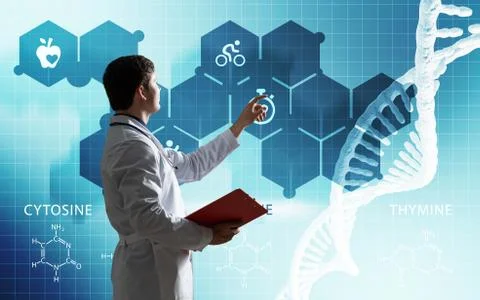 Doctor works with digital interface Stock Photos