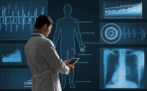 The Doctor Works with a Virtual Interface Foto stock