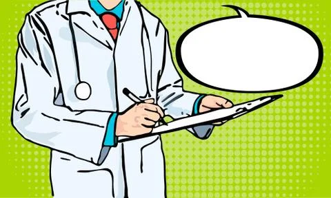 Doctor write  note with Comic Speech Bubbles Stock Illustration