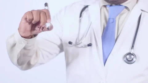 Doctor Writes Lymphocytes on the transparent surface Stock Footage 248582670