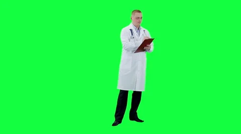 Doctor writes something. Chroma key background Stock Footage 51166246