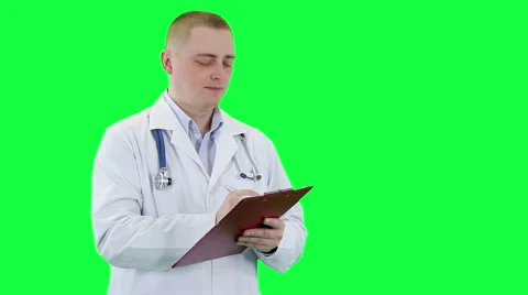 Doctor writes something closeup. Chroma key background Stock Footage 51209990