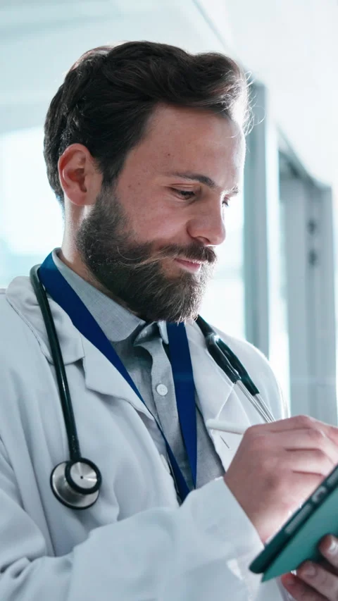 Doctor, writing and man with tablet in clinic, thinking and review test results Stock-Footage 341503272
