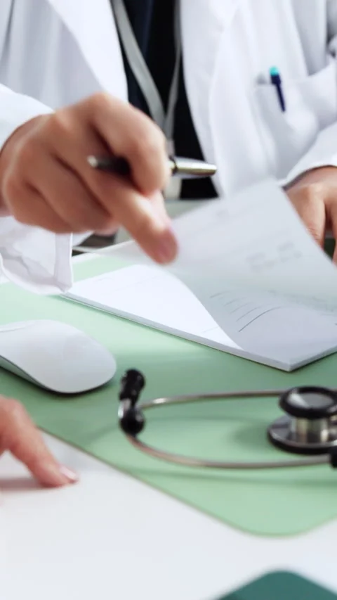 Doctor, writing and note with hands of woman in office for prescription, medical Stock Footage 333296085